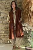 Oriental Bloom Longline Gilet Jacket Rust 